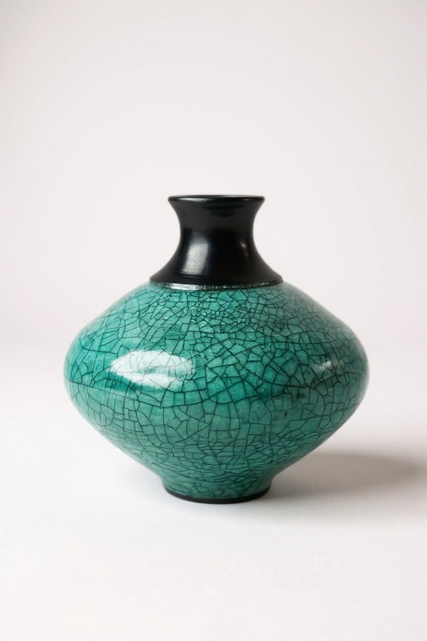 Turquoise Crackle Raku Vase