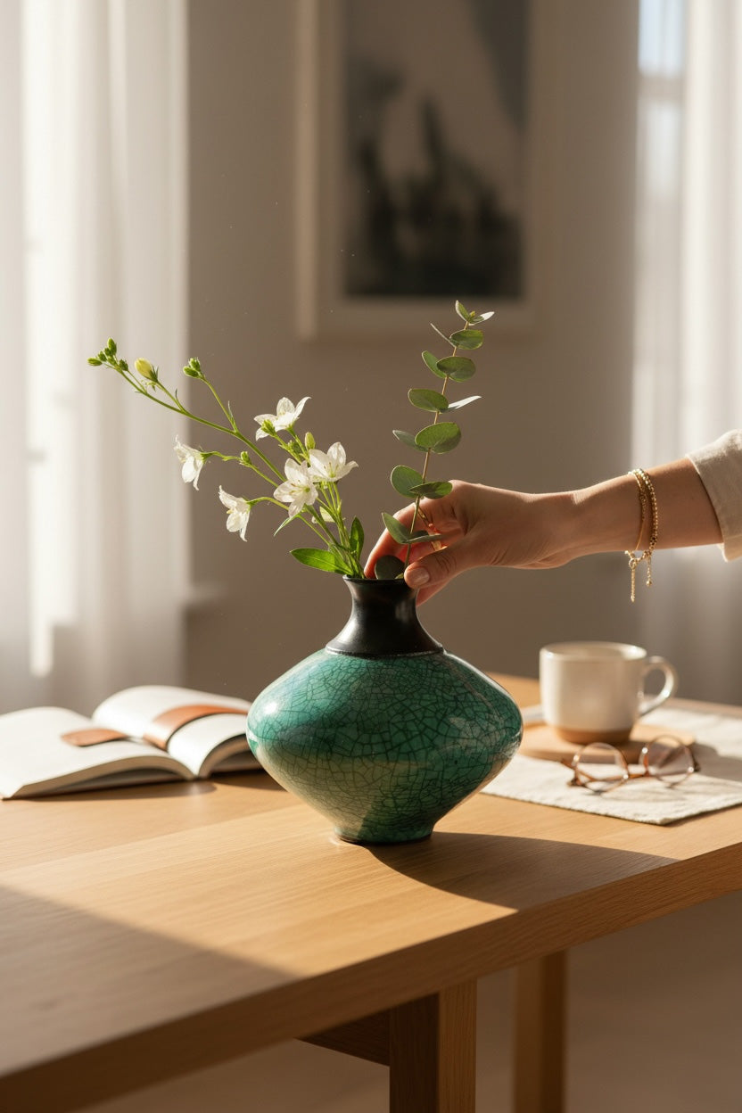 Turquoise Crackle Raku Vase